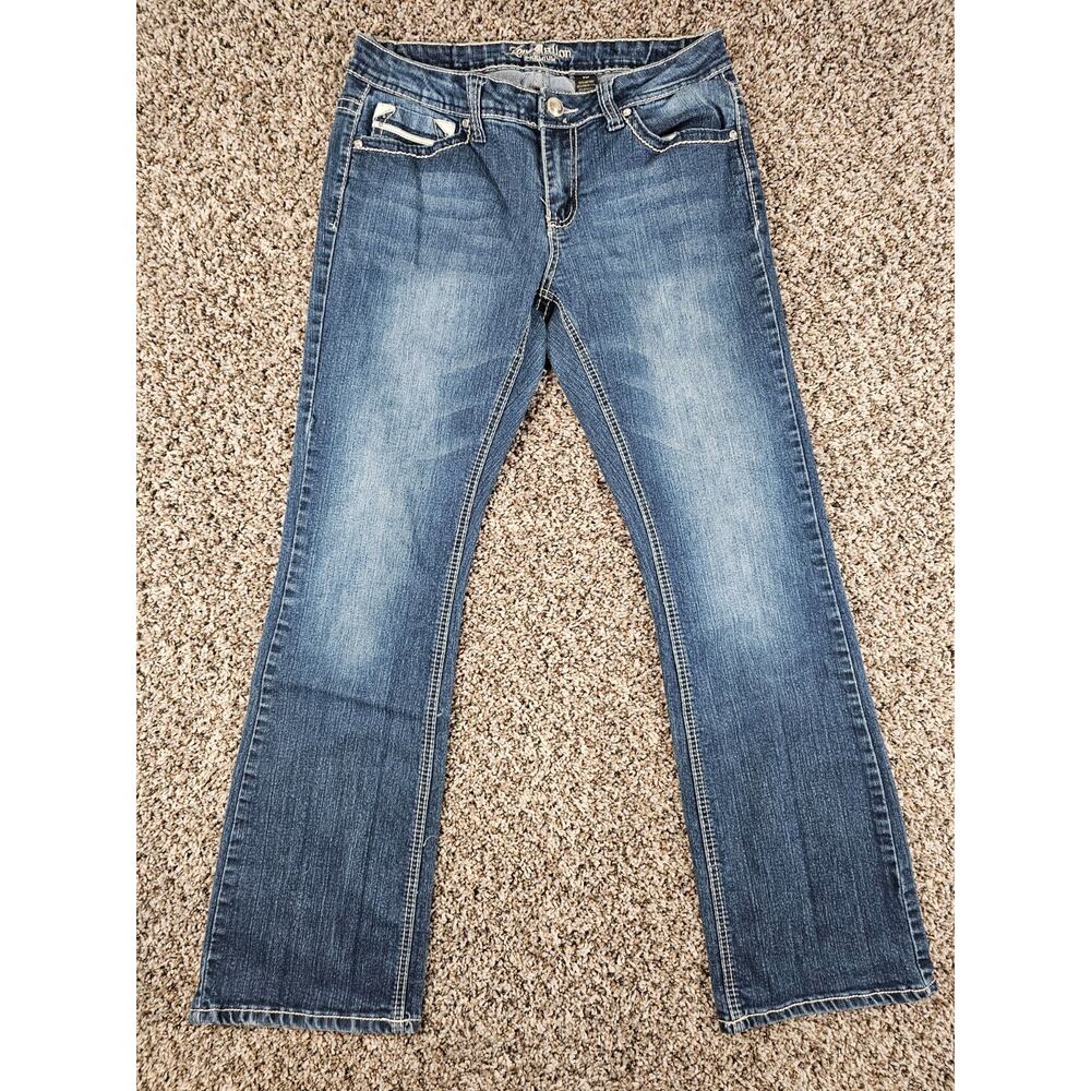 Y2K Love Nation Womens Sz 10 Bootcut Blue Jeans Thick Stitch Embellished Pockets